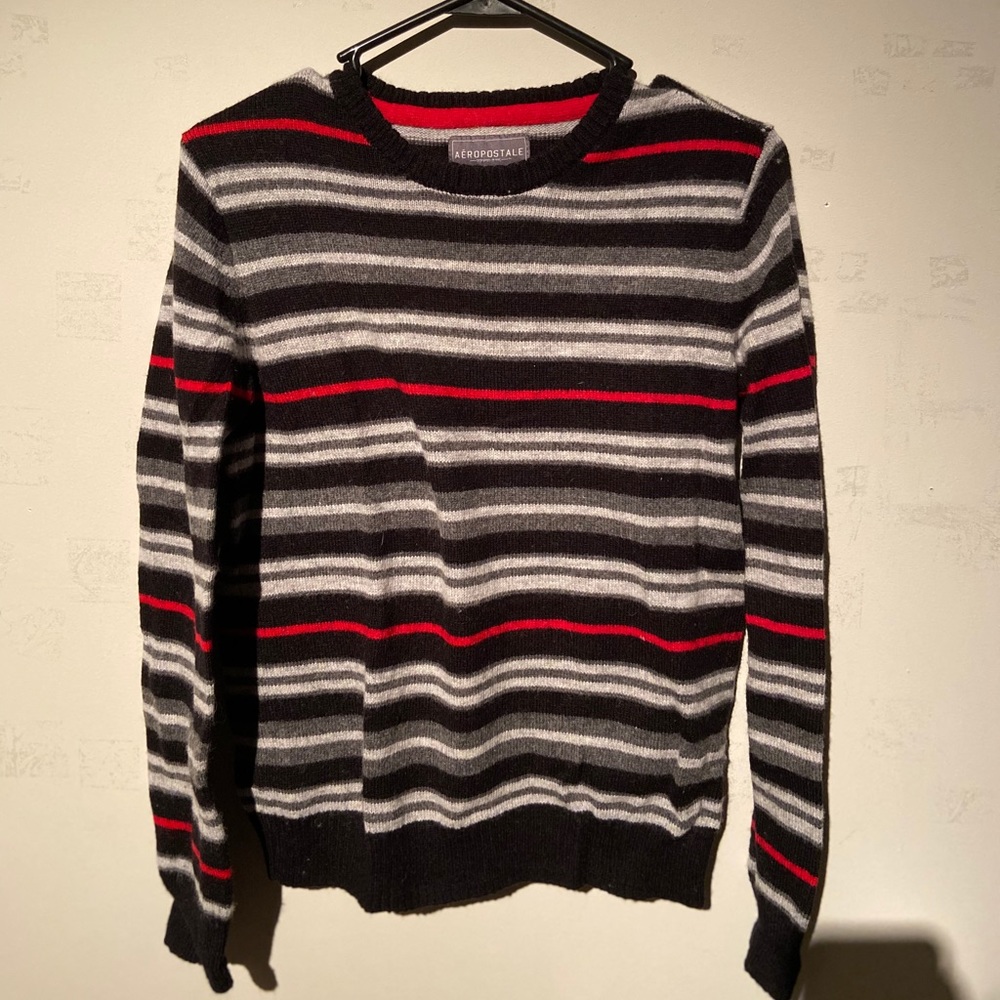 Red, Gray and Black Striped Long Sleeve Sweater
